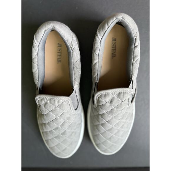 Just Fab Eloise Shoes Size 9 Gray Quilted Loafers Casual Preppy Academia - Picture 1 of 6
